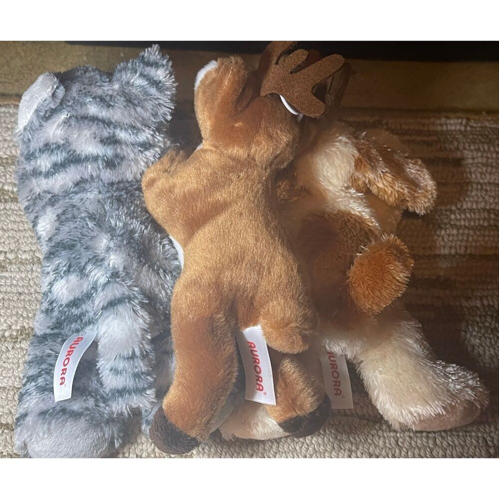 Aurora Mini Flossie Lot of 3 Deer Kitty Puppy Stuffed Plush Animal - Picture 10 of 10